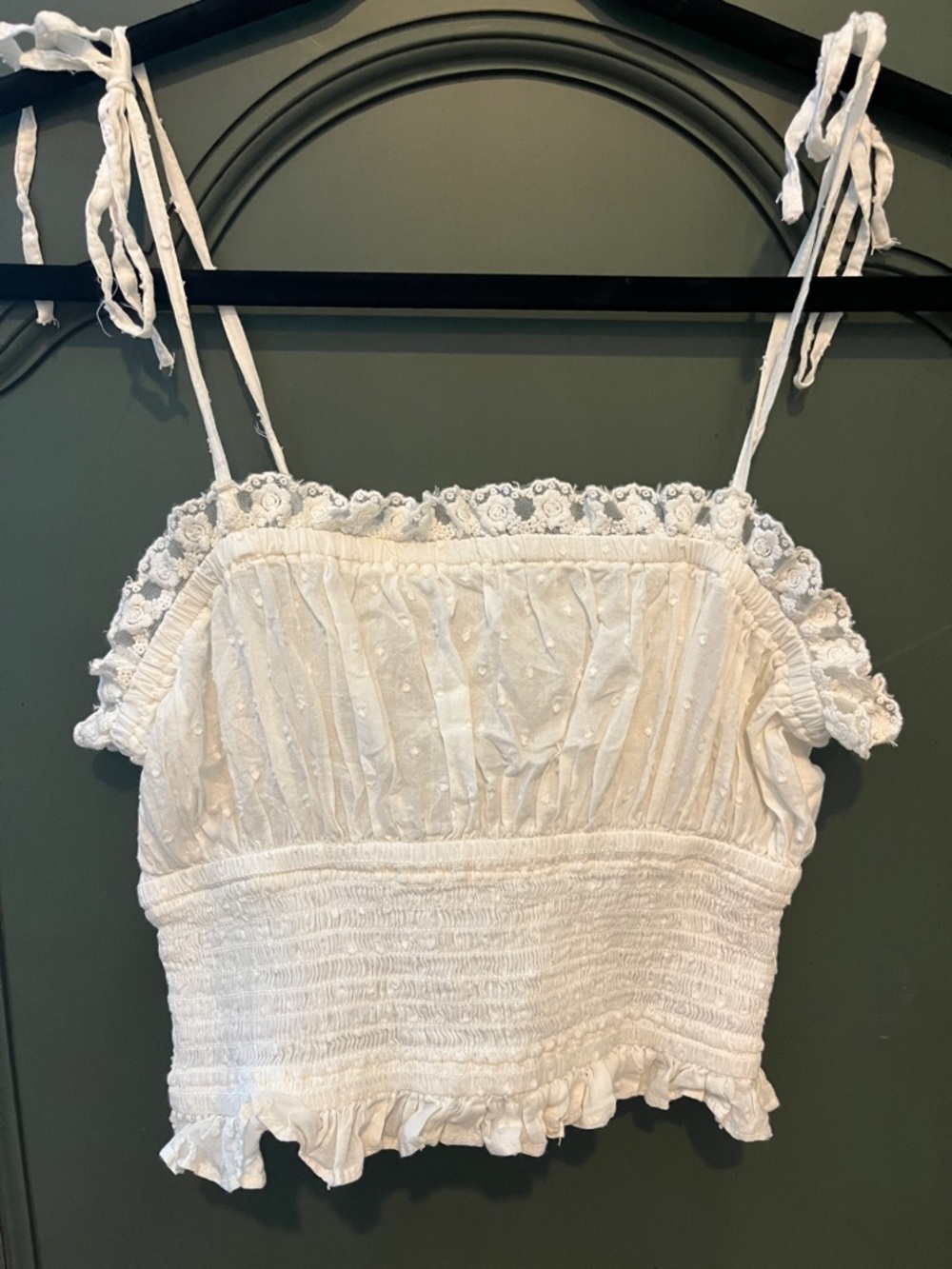 Miss Selfridge Off White Lace-Trim Smocked Cami Top